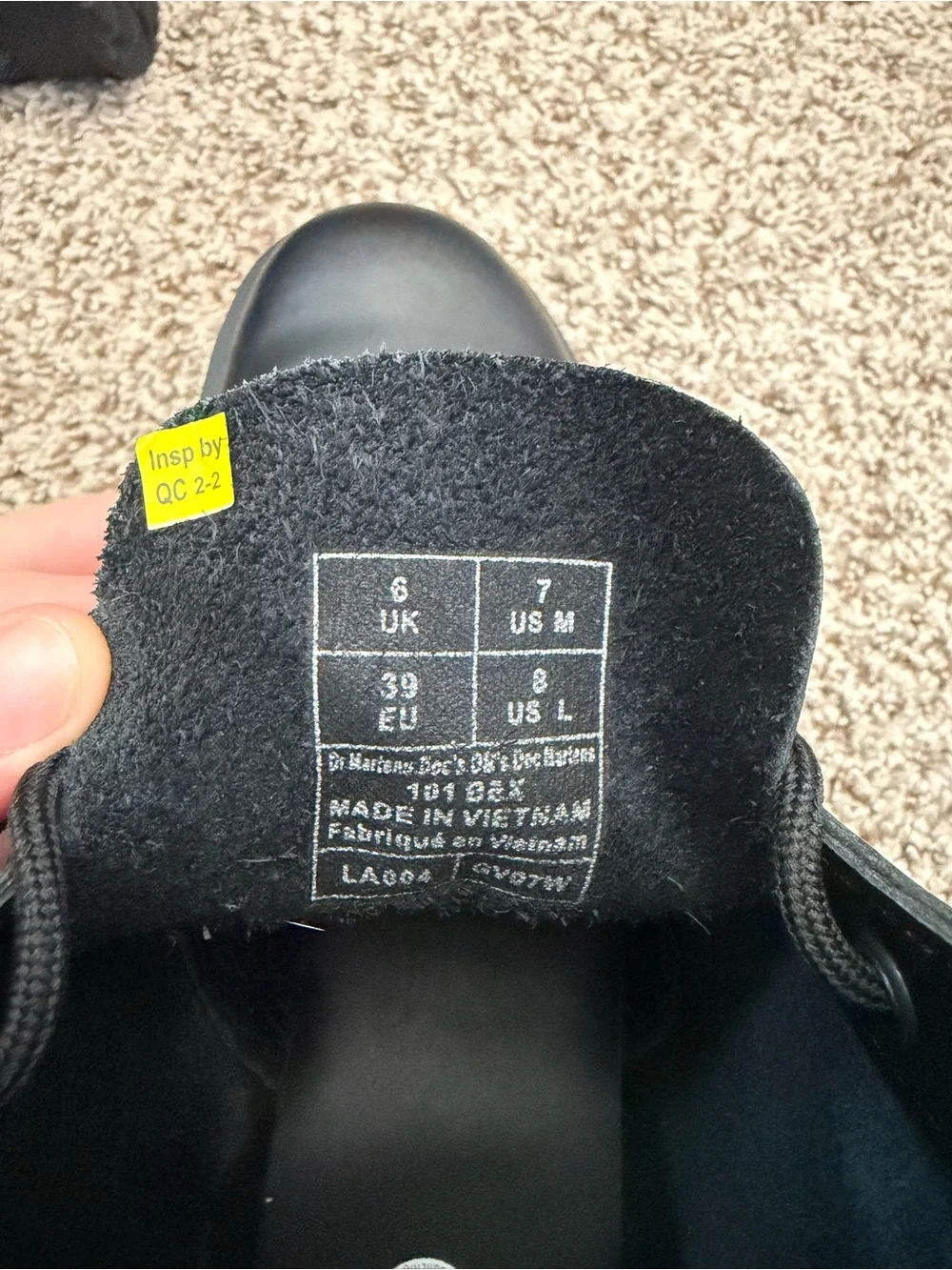 Dr. Martens Black Leather 6-Eye Lace-Up Boots with Yellow Stitching